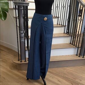 NWT Commense Elegant Blue Wide-Leg Pants with Gold Accent (XS)